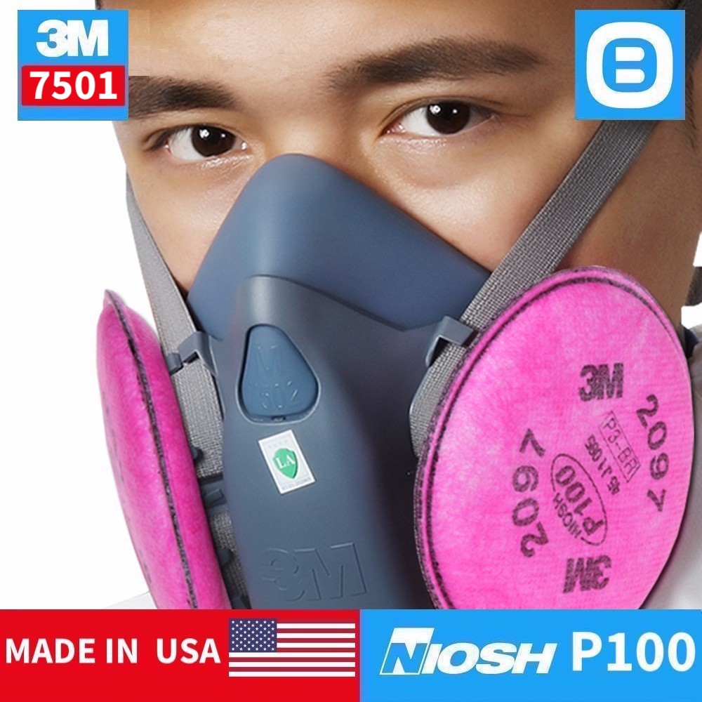 3M Combo mặt nạ phòng độc nửa mặt 7501+Phin lọc lọc 2097, NIOSH P100, Lọc 100% virus + bụi mịn