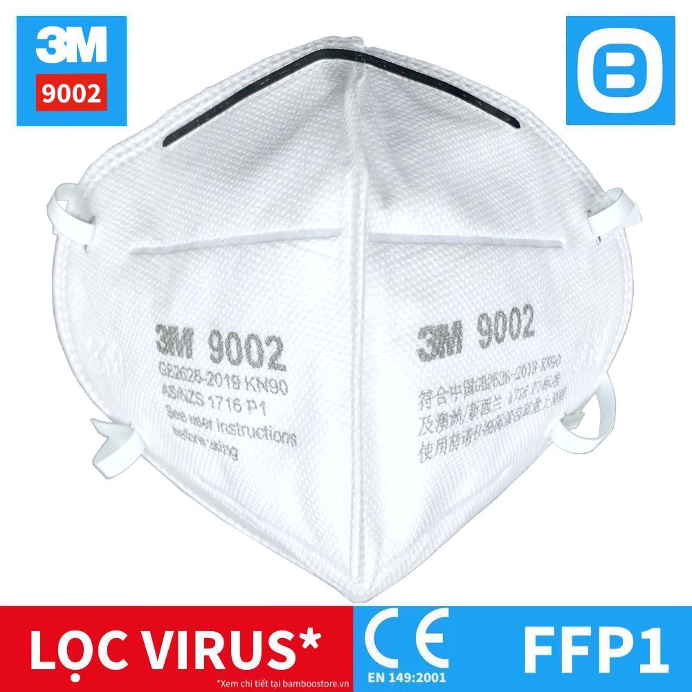 3M 9002, Khẩu trang bảo vệ hô hấp, Dây đeo qua đầu, P1, Màu trắng, XH003838170