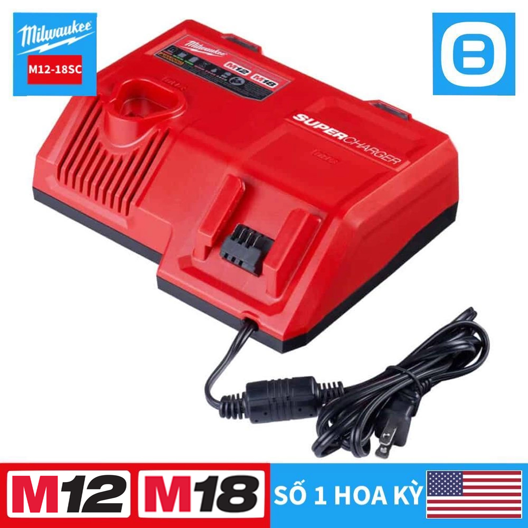 Milwaukee M12-18SC, Bộ Sạc nhanh 12V-18V, Màu đỏ đen, 1998212