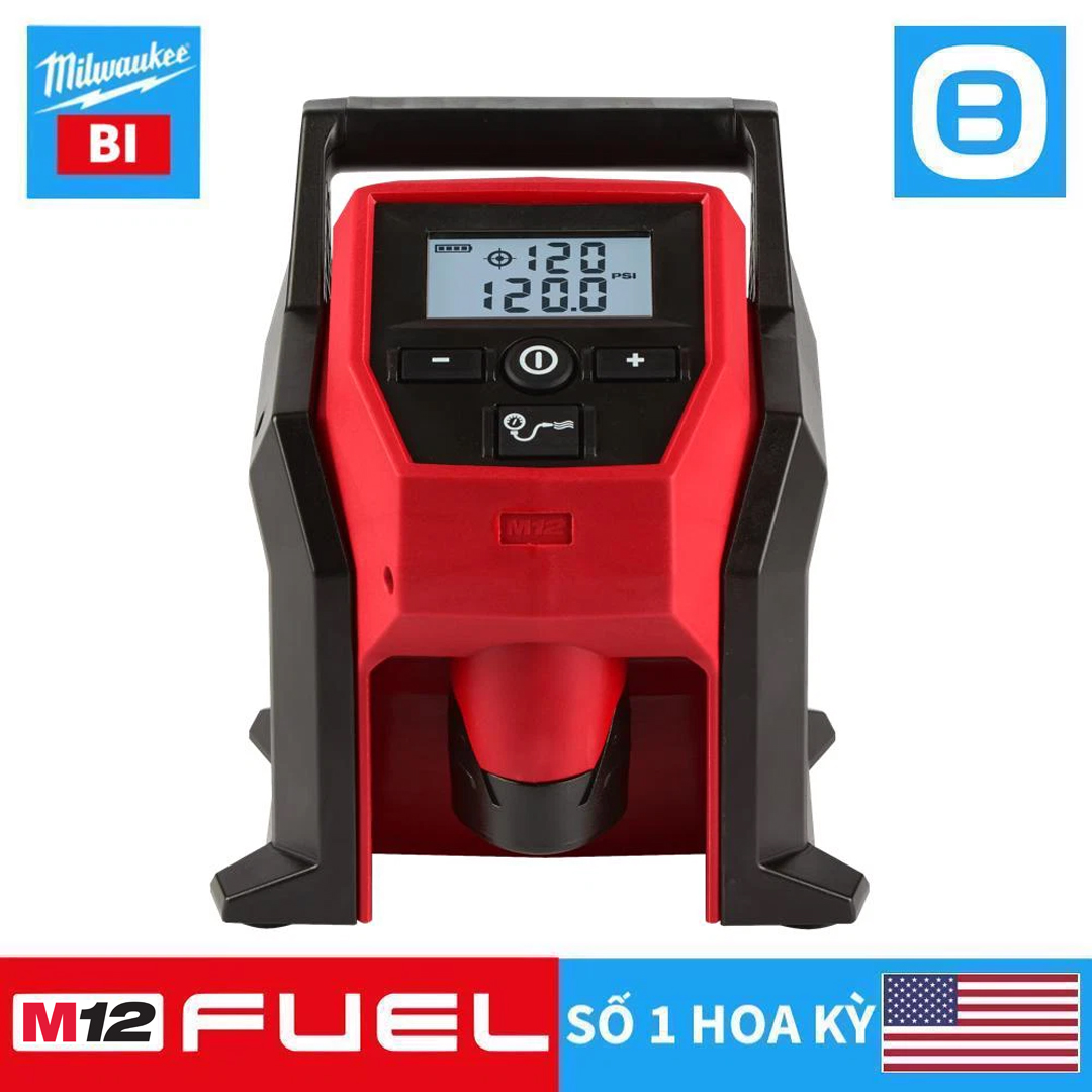 Milwaukee M12 BI, Máy bơm hơi xe ô tô, 12V, Áp suất 8,27 bar, Màu đỏ đen, 16088016