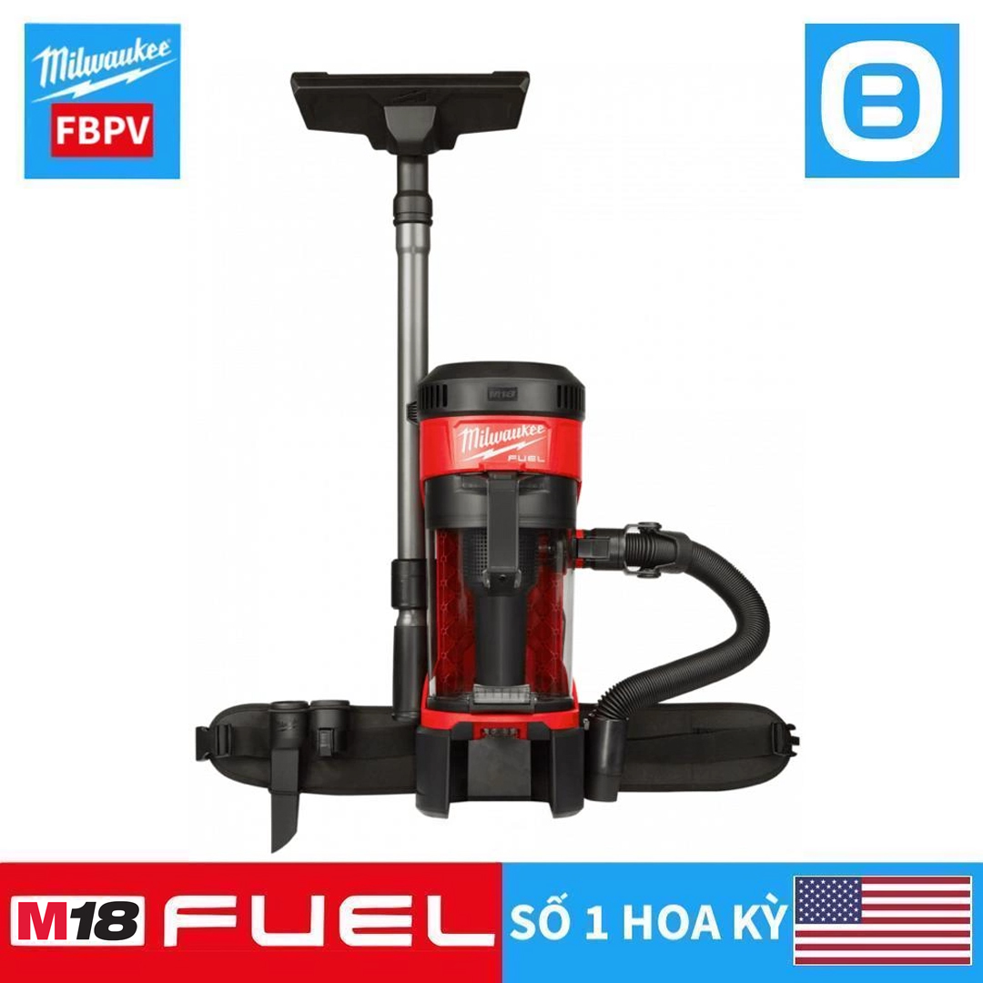 Milwaukee M18 FBPV, Máy hút bụi đeo lưng, 18V, HEPA, 3,8L, Màu đỏ đen, 16073008