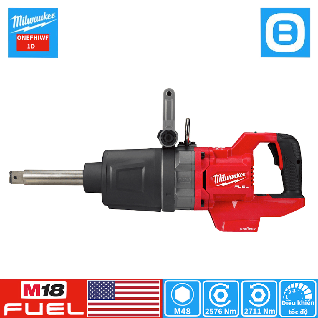 Milwaukee M18 ONEFHIWF1D, Máy siết bu lông đầu dài, 18V, 2711 Nm, 1 inch, M48, Màu đỏ đen, 18399007