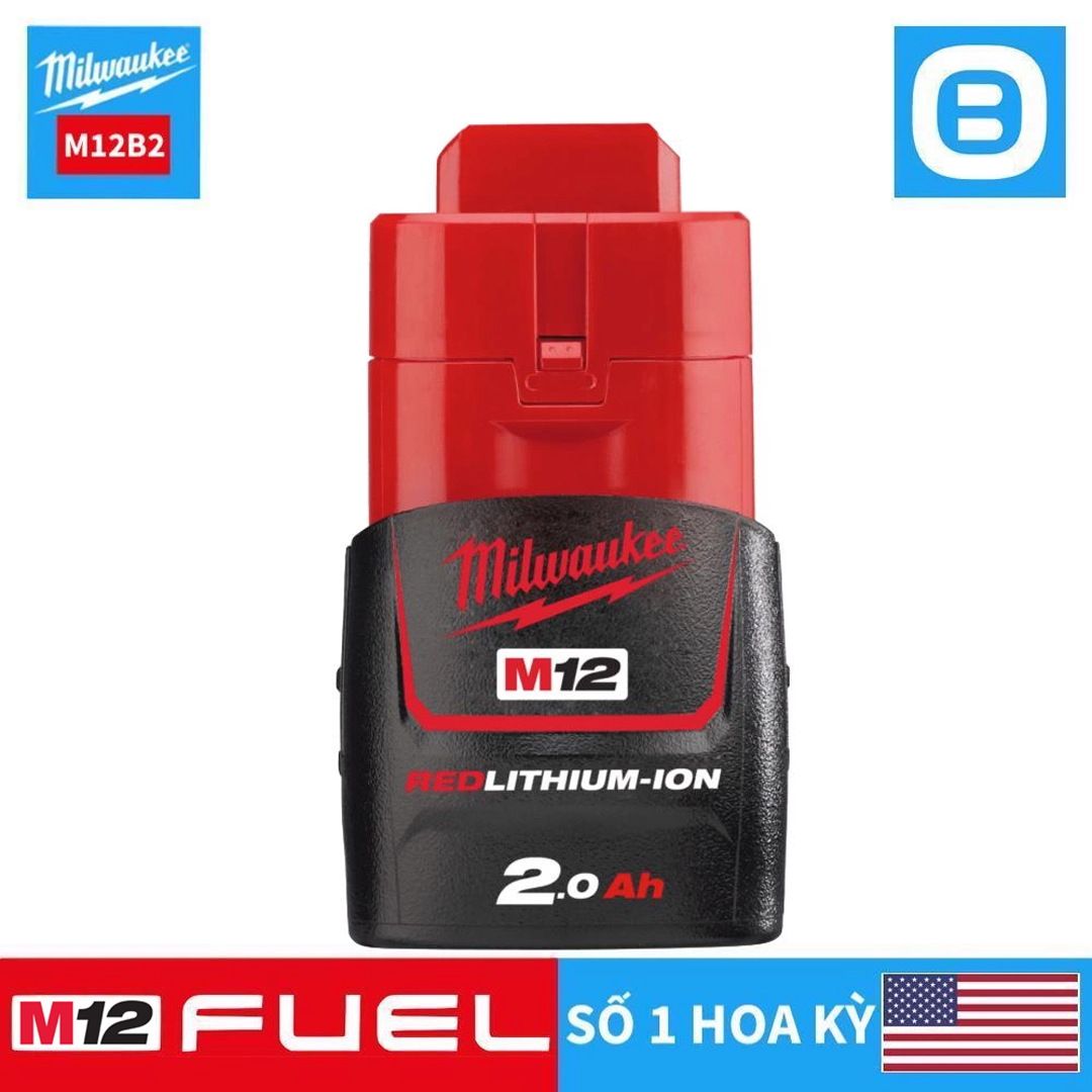 Milwaukee M12™ REDLITHIUM™-ION, Pin 12V, 2Ah 4Ah 6Ah, Màu đỏ đen