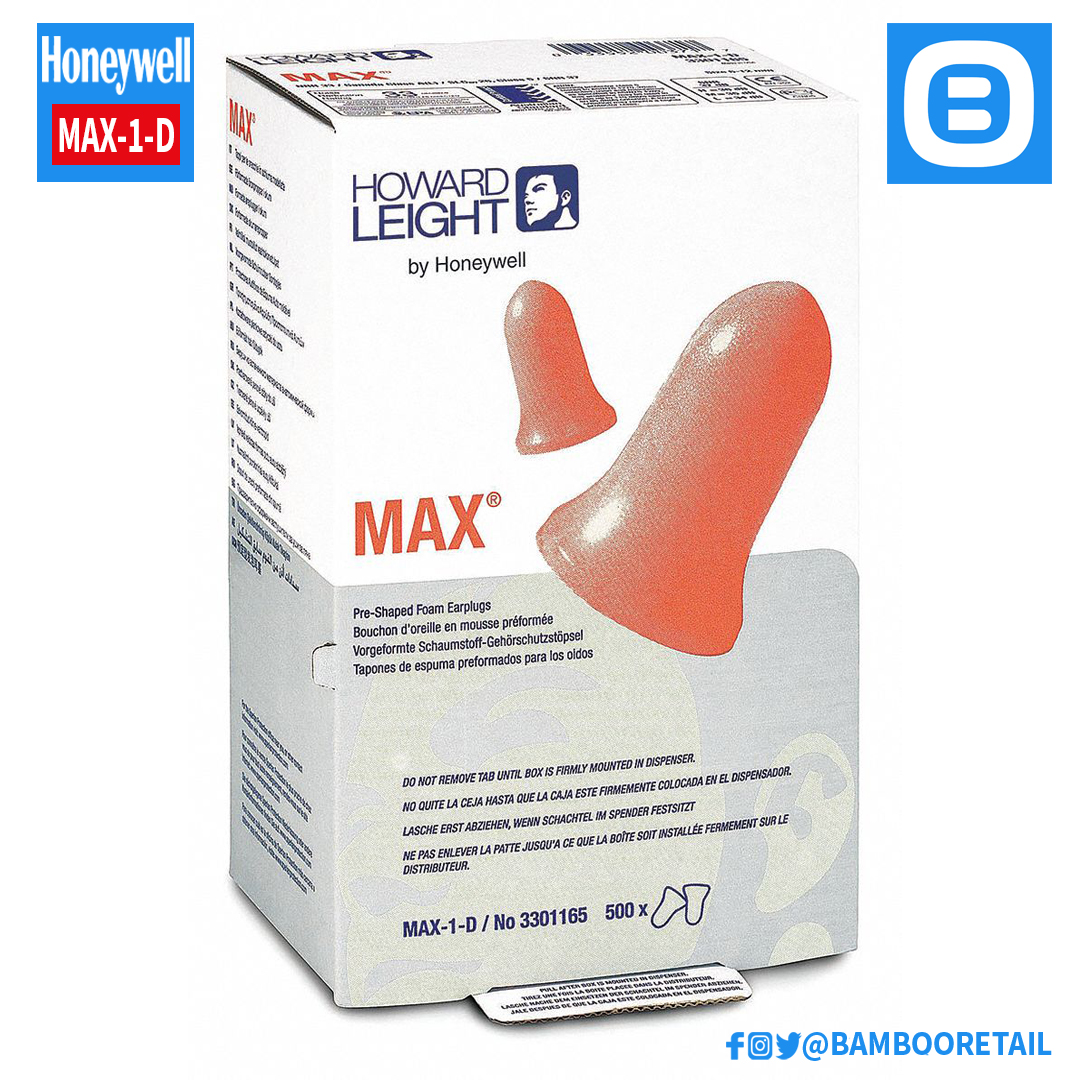 Howard Leight by Honeywell MAX-1-D, Nút tai chống ồn dùng một lần, Không dây, Hộp 500 đôi, Màu Cam