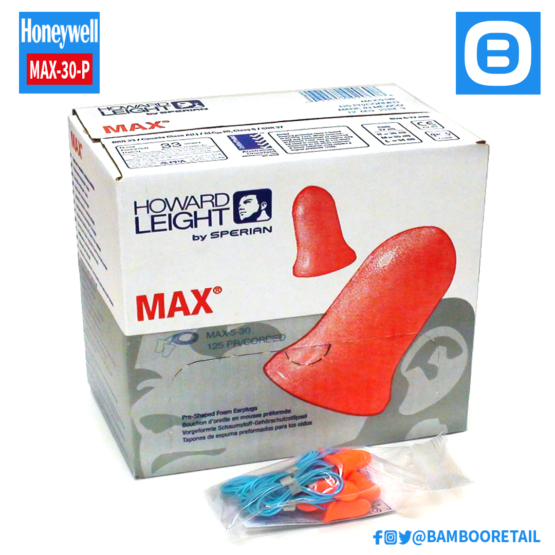 Howard Leight by Honeywell MAX-30-P Max Disposable Foam Corded Earplugs, Nút tai chống ồn, Có dây, Màu Cam