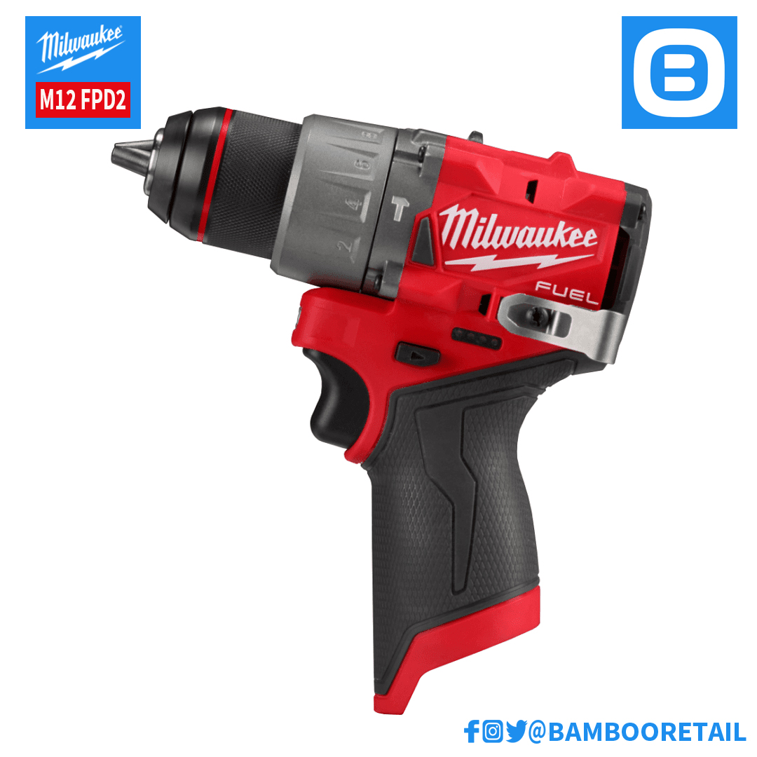 Milwaukee, Combo 1 tháng 5 Khoan êm siết mượt vượt chướng mọi bề mặt - 1 Máy khoan động lực M12 FPD2, 1 Máy vặn vít M12 FPD2, 1 Sạc Pin 12V 12C2 ,1 Pin M12BH5 5Ah, 1 Pin M12B4 4Ah, Tặng 1 Bộ mũi khoan đa năng 8 chiếc