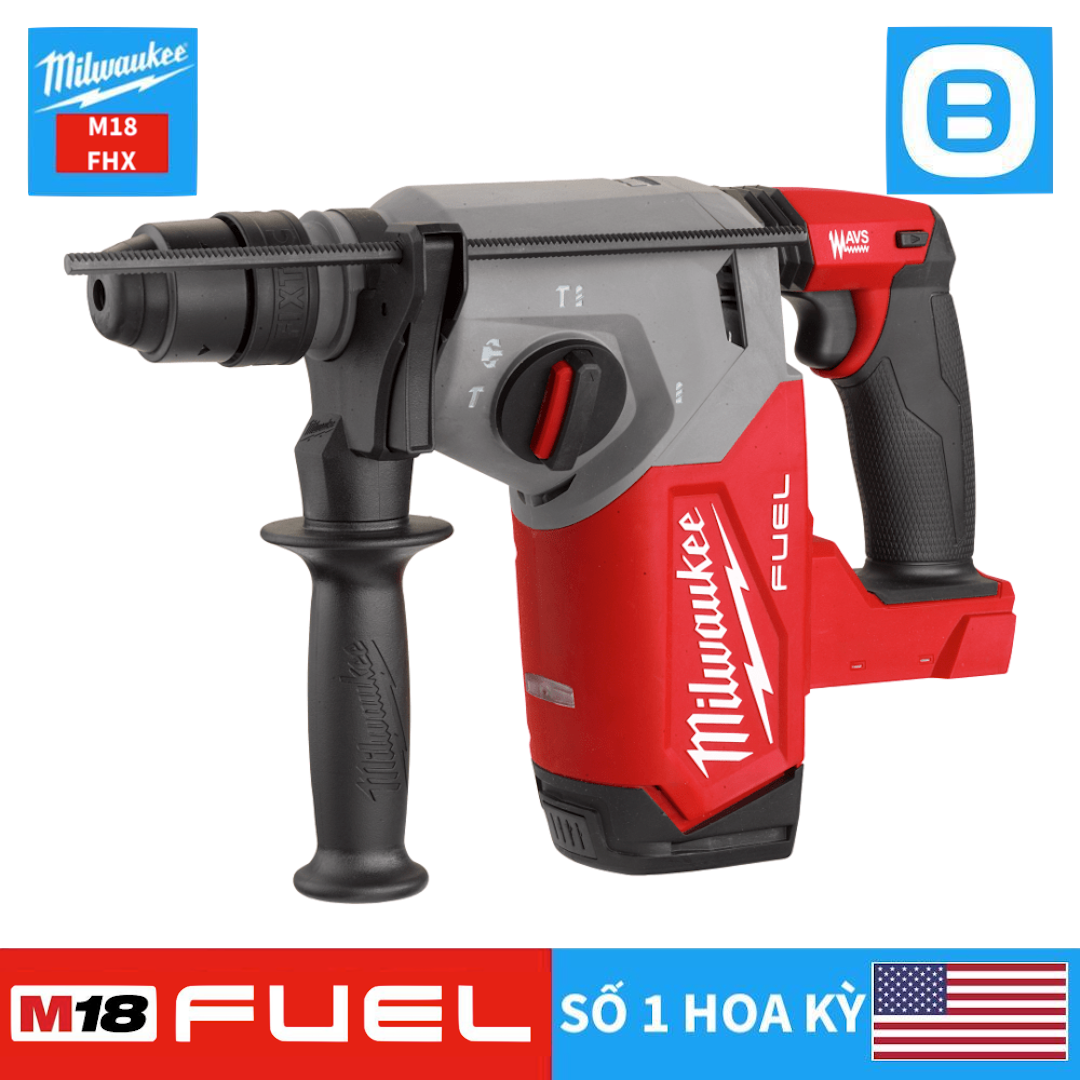 Milwaukee, Combo 3 - Giải pháp khoan bê tông sẵn sàng khai phá, 1 Máy khoan búa M18 FHX, 1 Sạc nhanh M12-18FC, 1 Pin M18B5, 1 Bộ mũi khoan SDS Plus 5 chi tiết, 1 Găng tay chống cắt level 1