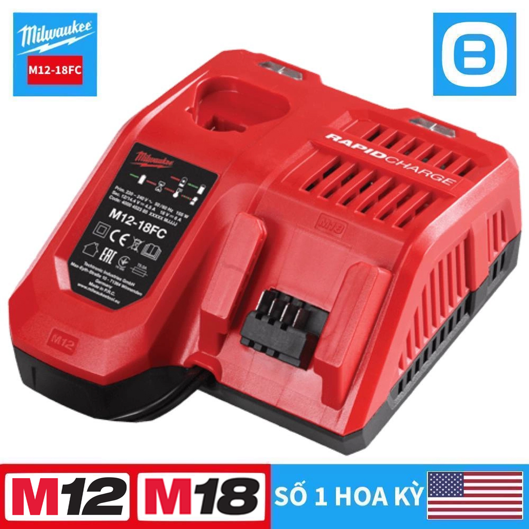 Milwaukee M12-18FC, Bộ sạc nhanh 12V-18V, Màu đỏ đen, 1997014