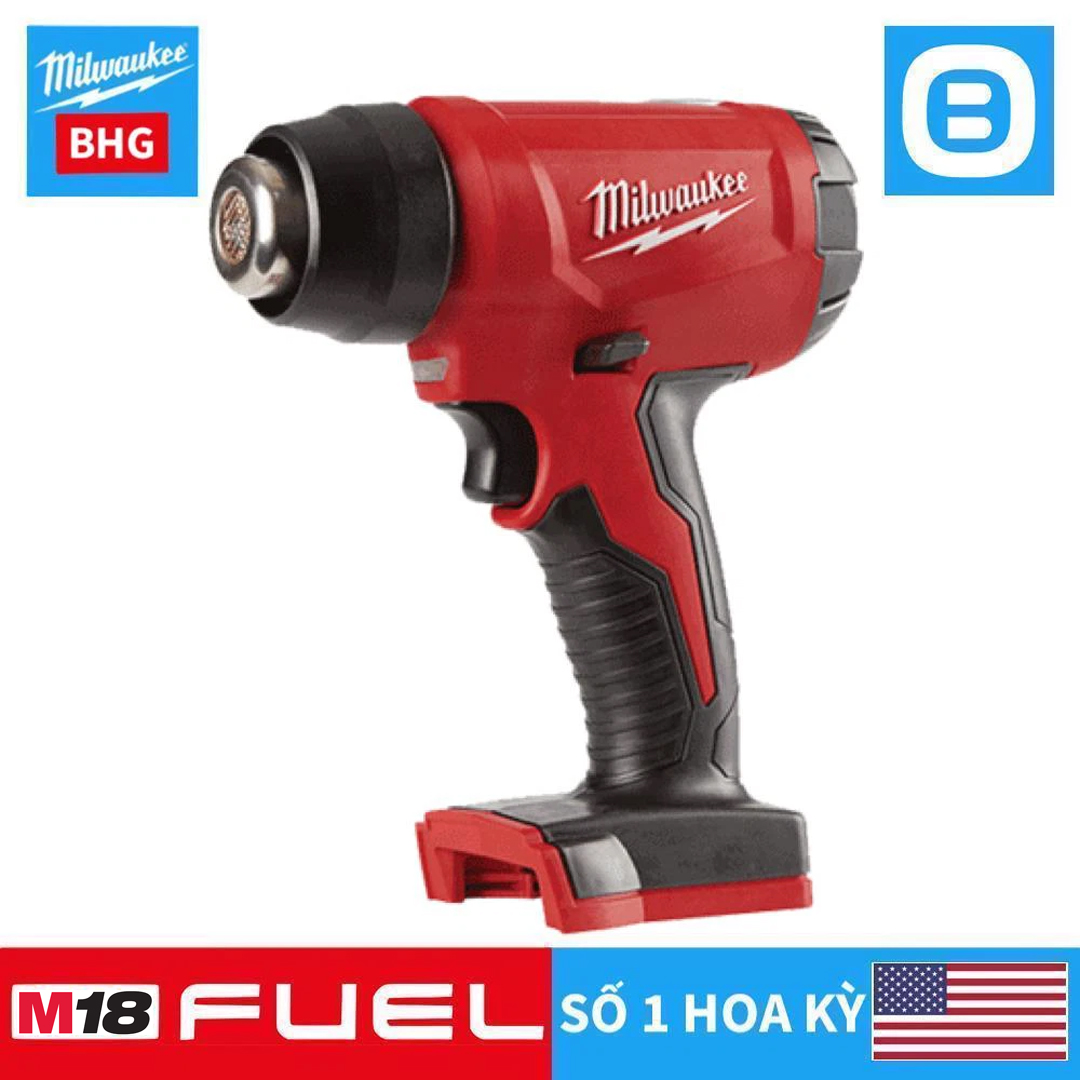 Milwaukee M18 BHG, Máy thổi hơi nóng, 18V, 470 độ C, Màu đỏ đen, 16069018