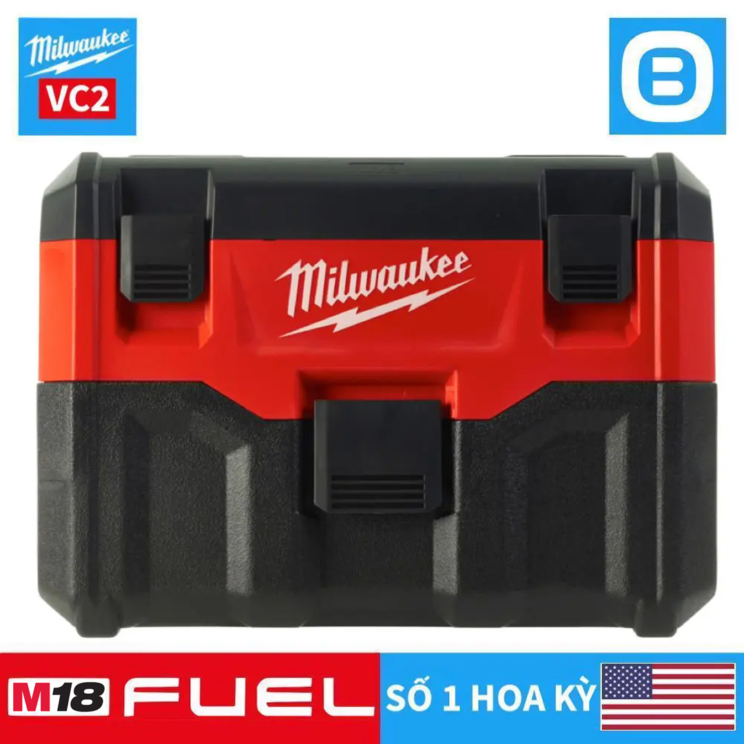 Milwaukee M18 VC2, Máy hút bụi khô ướt, 18V, 7,5L, Màu đỏ đen, 16071017