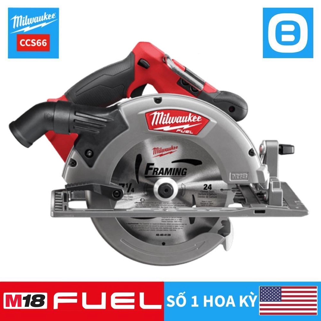 Milwaukee M18 CCS66, Máy cưa đĩa, 18V, Đường kính lưỡi 190 mm, Màu đỏ đen, 18112019