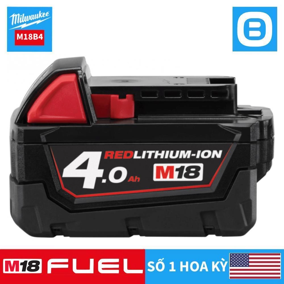 Milwaukee, Pin M18™ REDLITHIUM™-ION, 18V, 4Ah 5Ah 6Ah, Màu đỏ đen