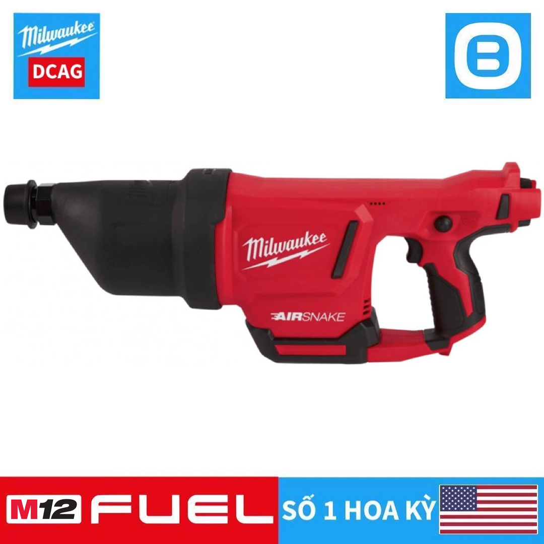 Milwaukee M12 DCAG, Máy thông tắc hơi, 12V, Thông tắc 10m, Đường kính ống 100mm, Màu đỏ đen, 18233007