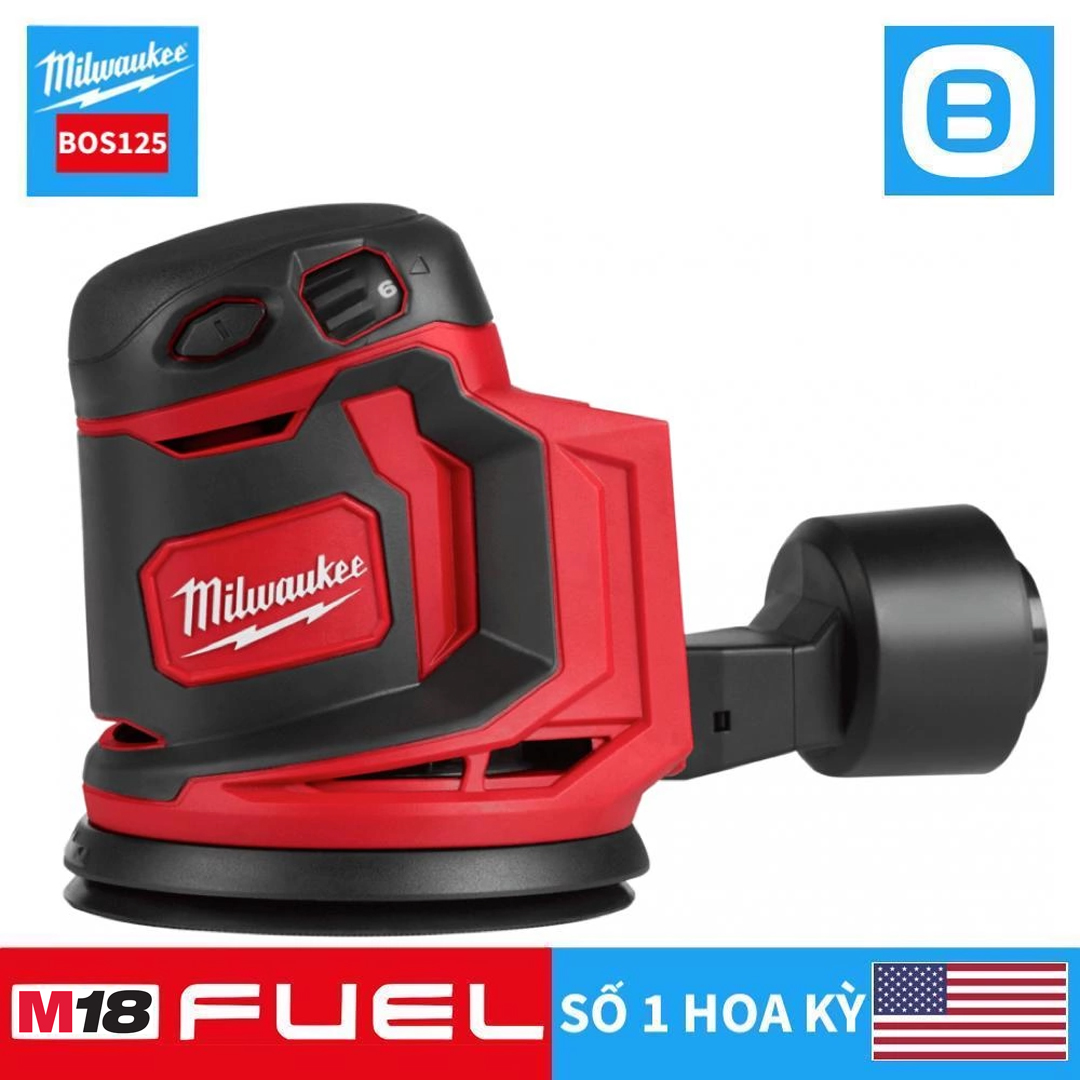 Milwaukee M18 BOS125, Máy chà nhám, 18V, 125mm, Màu đỏ đen, 18275007