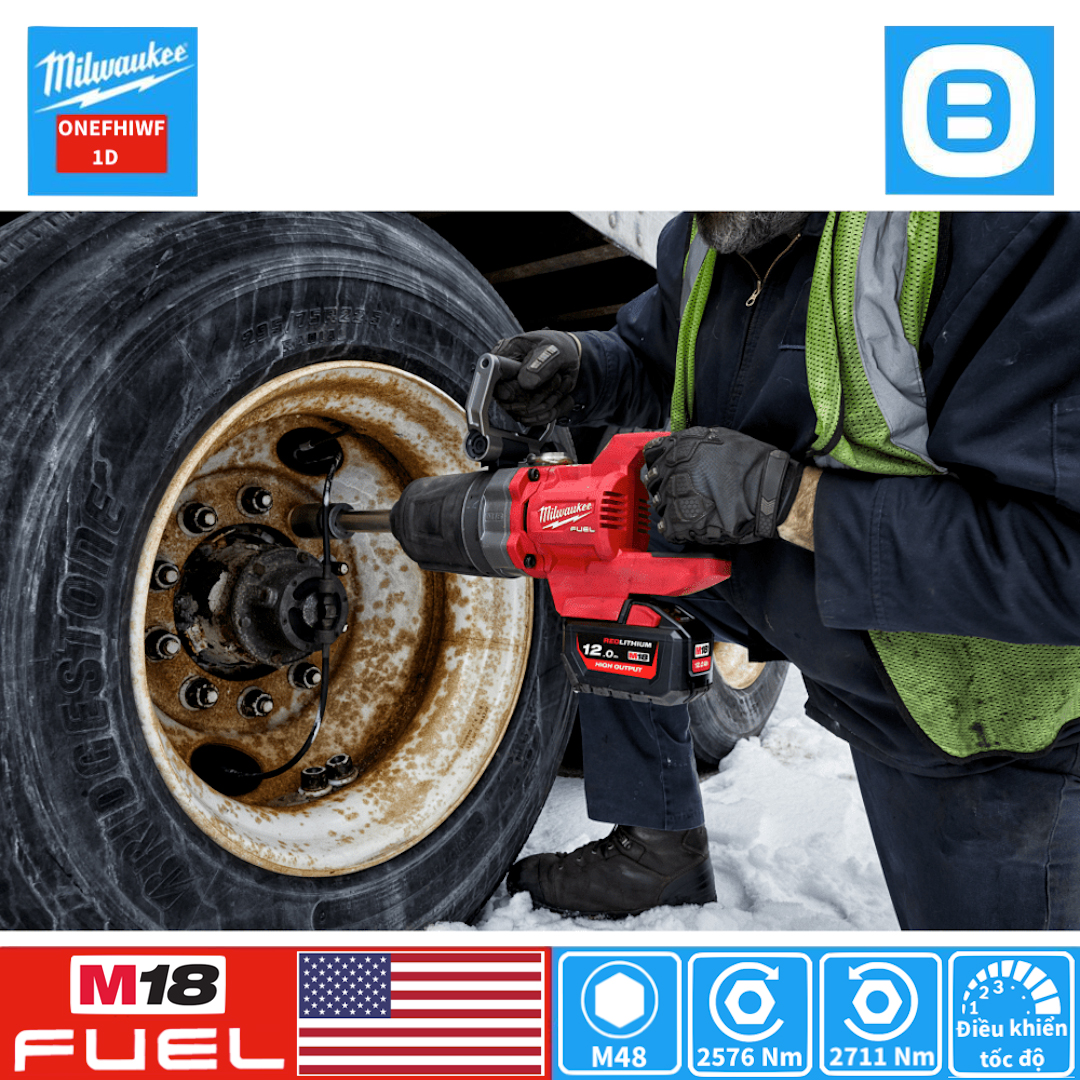 Milwaukee M18 ONEFHIWF1D, Máy siết bu lông đầu dài, 18V, 2711 Nm, 1 inch, M48, Màu đỏ đen, 18399007