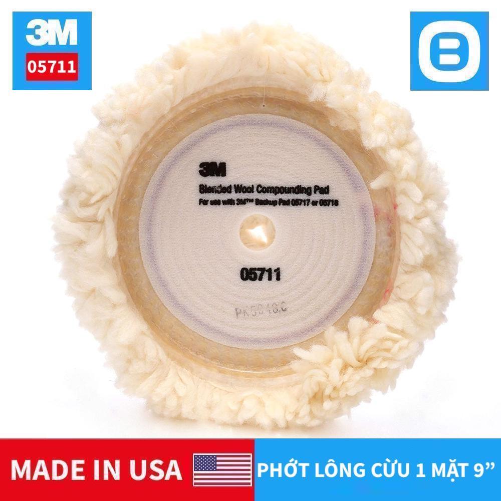 3M 05711 Wool Compounding Pad, Phớt lông cừu đánh bóng 1 mặt, 9 Inch, Màu trắng