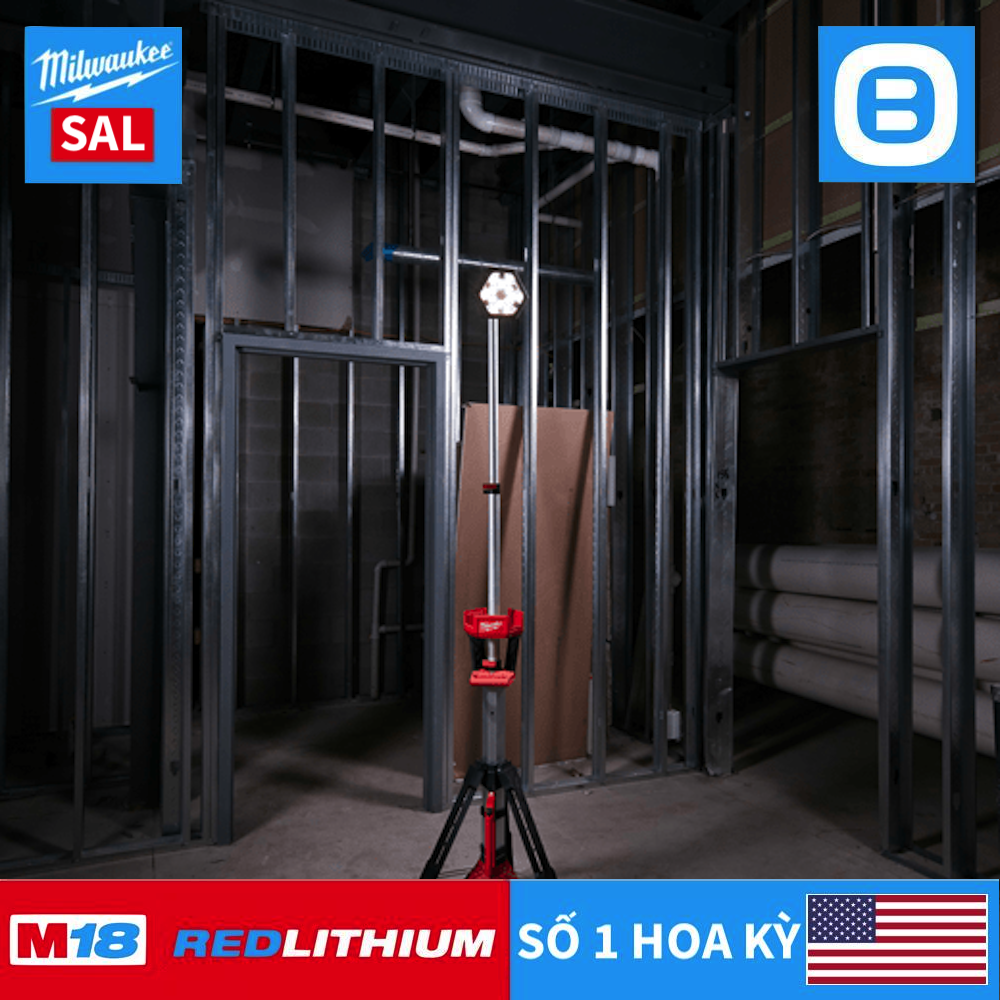 Milwaukee M18 SAL, Đèn LED đứng, 18V, IP54, Màu đỏ đen, 16055009