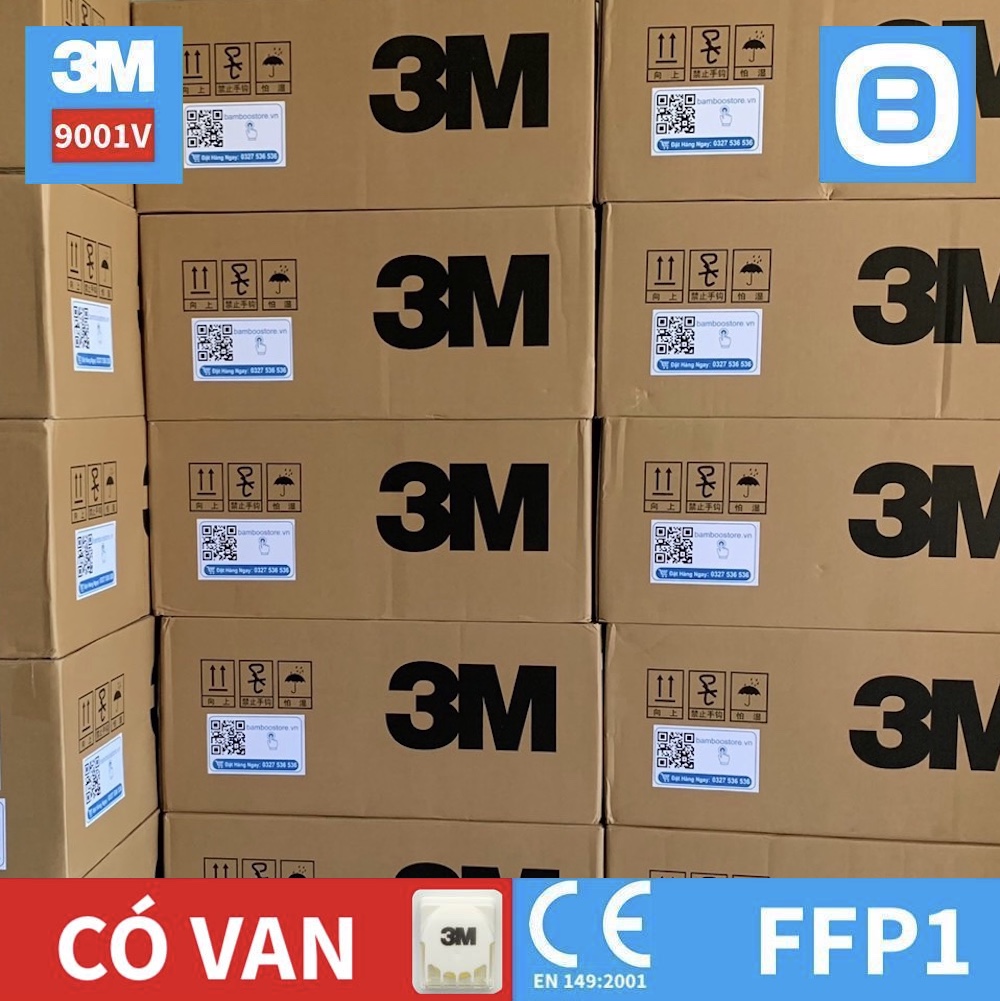 3M 9001V, Khẩu trang bảo vệ hô hấp, Dây đeo qua tai, Có van, P1, Màu trắng, XH003838204