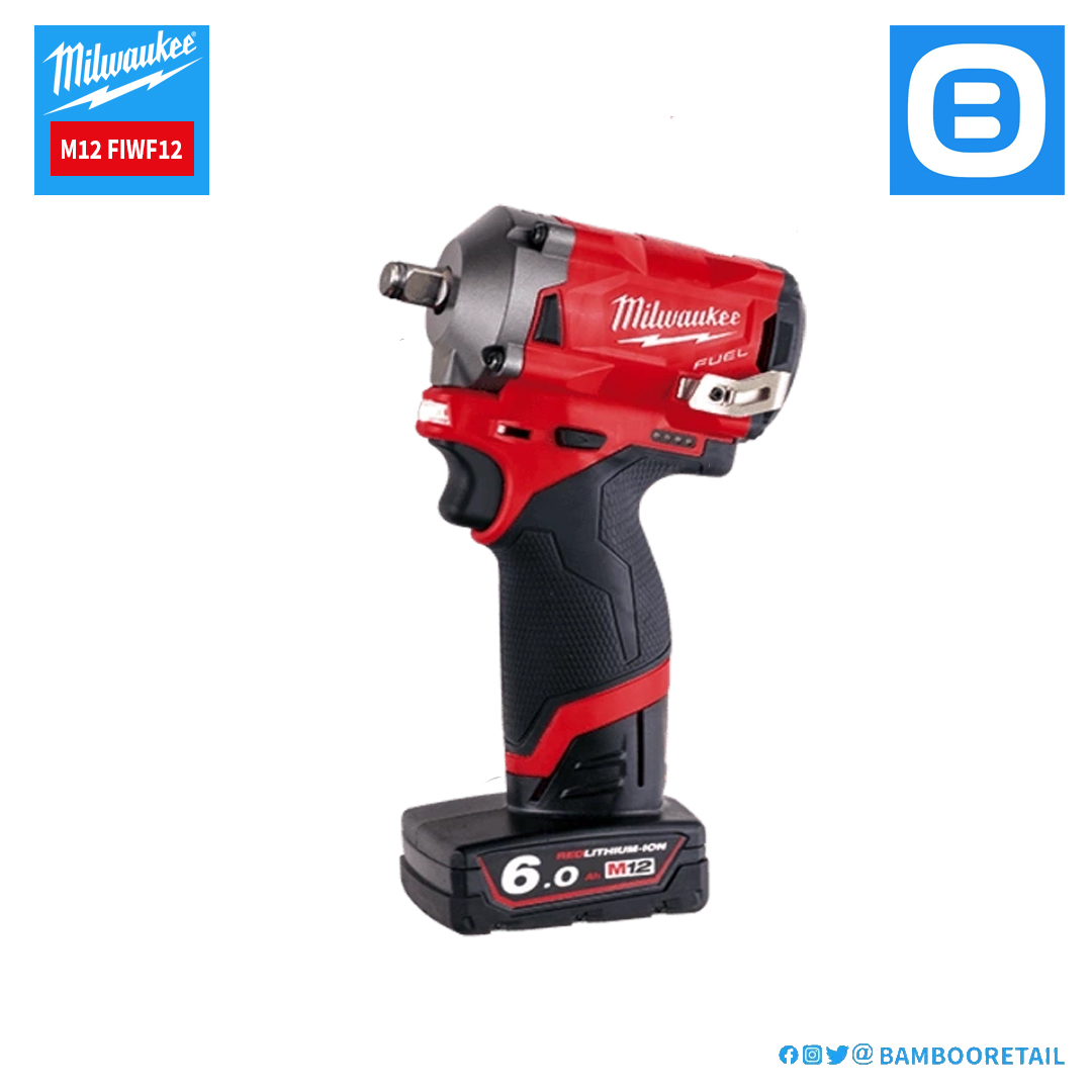 Milwaukee M12 FIWF12, Máy siết bu lông, 12V, 339 Nm, 1/2 inch, M16, Màu đỏ đen, 18312019
