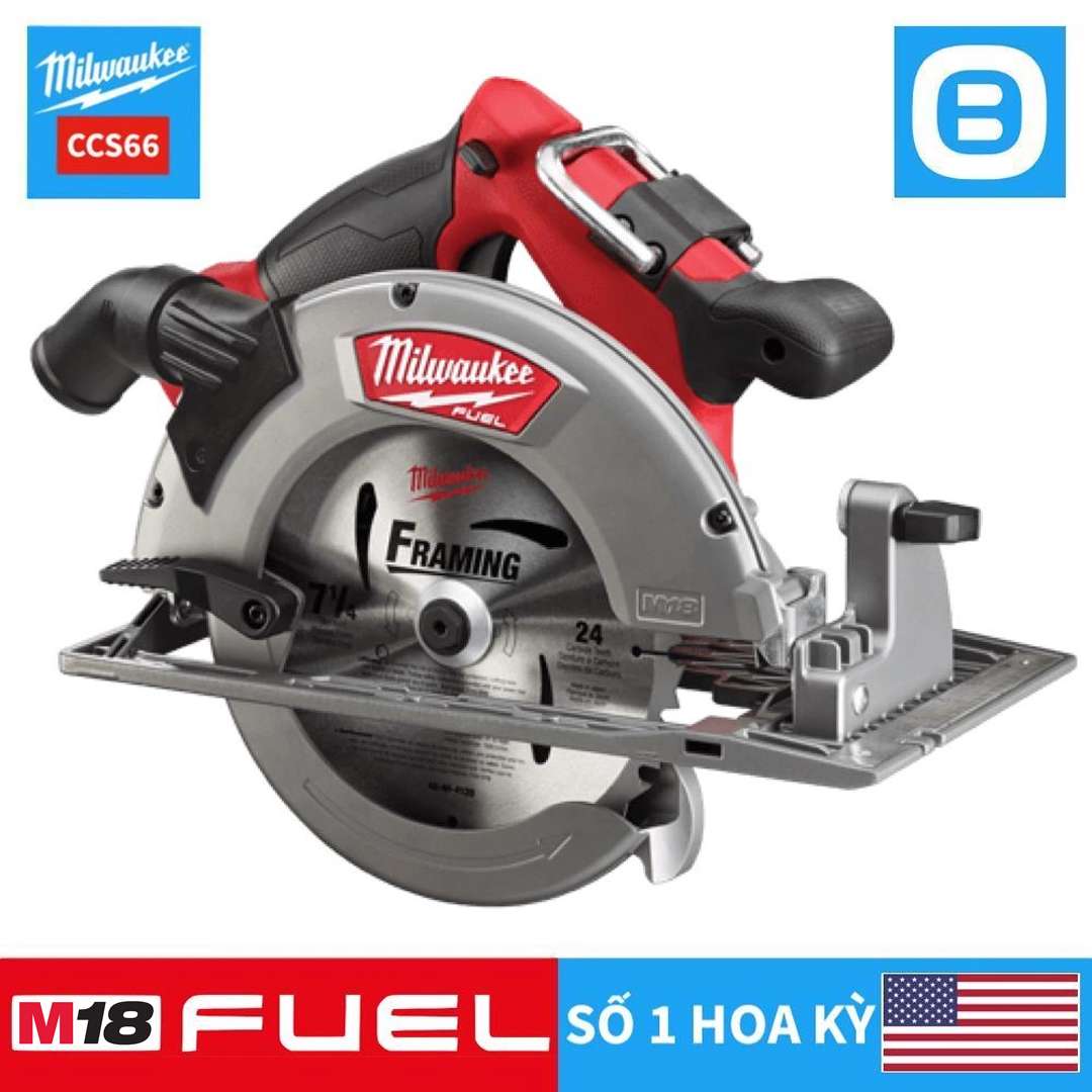 Milwaukee M18 CCS66, Máy cưa đĩa, 18V, Đường kính lưỡi 190 mm, Màu đỏ đen, 18112019