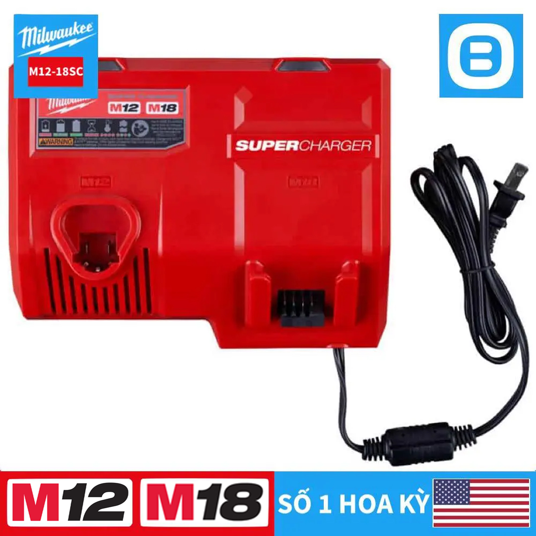 Milwaukee M12-18SC, Bộ Sạc nhanh 12V-18V, Màu đỏ đen, 1998212