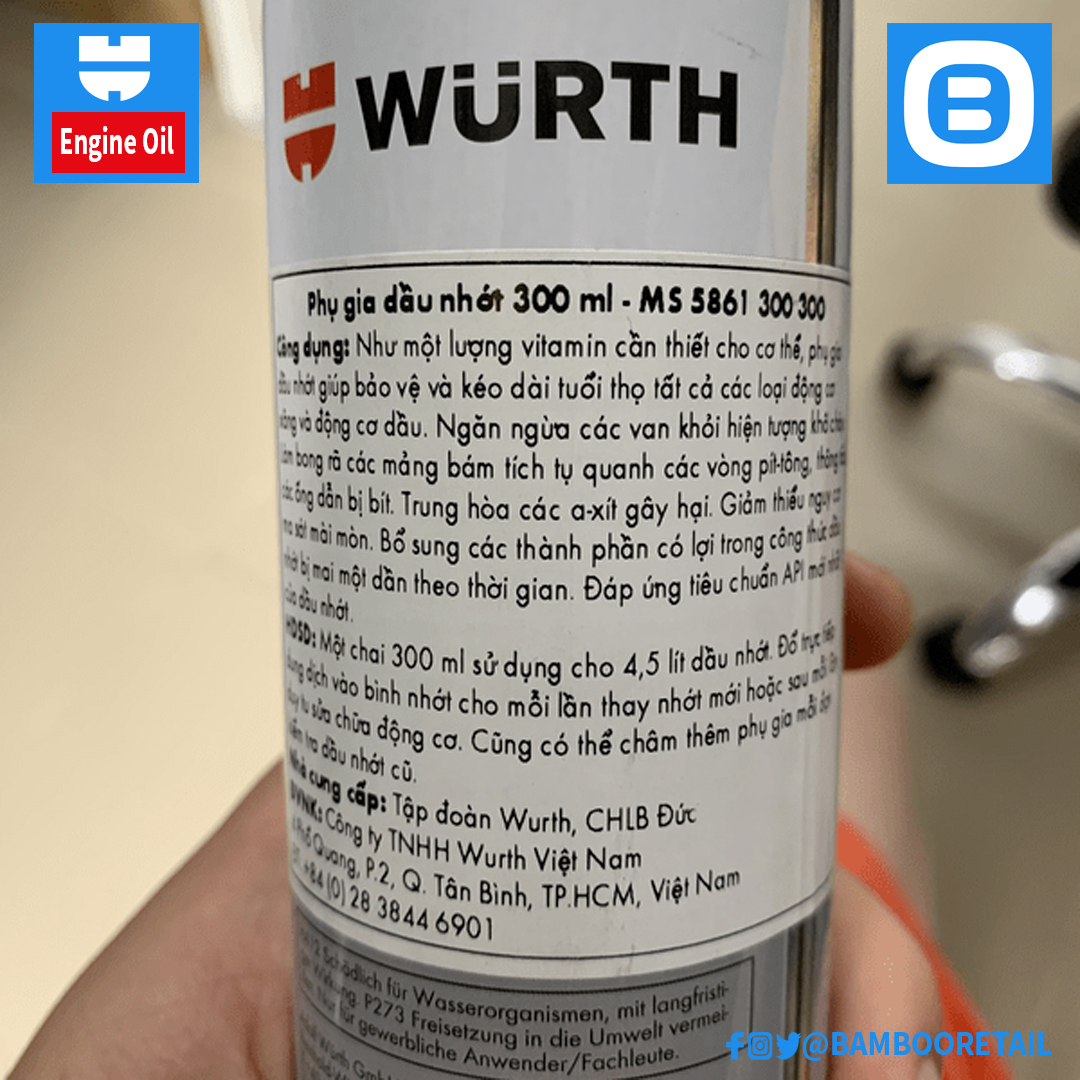 Wurth Engine Oil Performance Improver, Phụ gia dầu nhớt, 300ml, 5861300300
