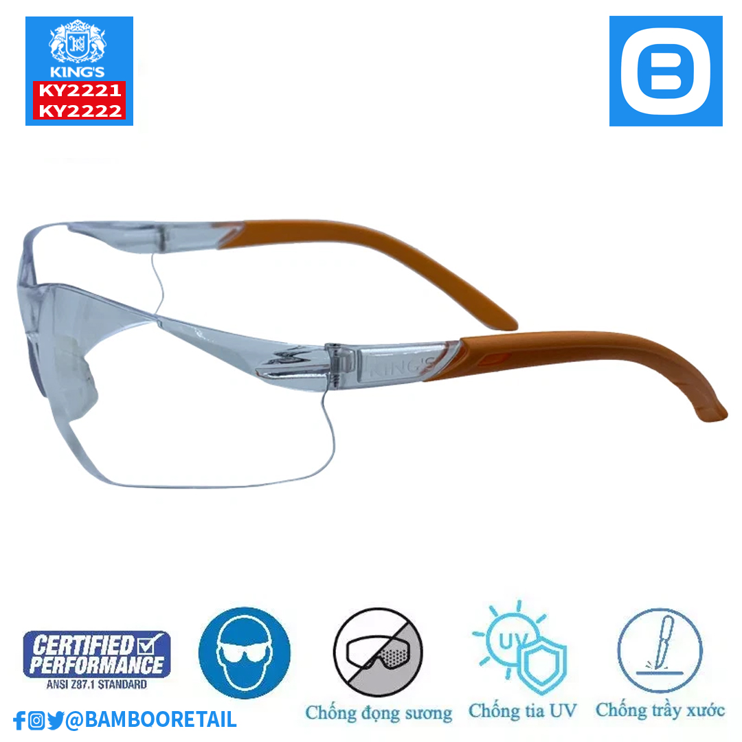 King's KY2221 KY222, Kính bảo hộ thời trang cao cấp chống bụi chống tia UV chống đọng sương bảo vệ mắt