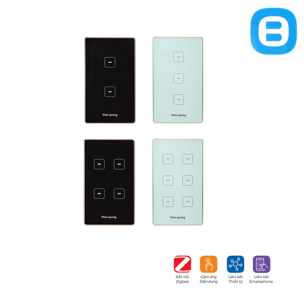 Công tắc cảm ứng DQSmart SW2.1 R Kiểu dáng hình chử nhât, màu sắc trắng/đen, kết nối Zigbee