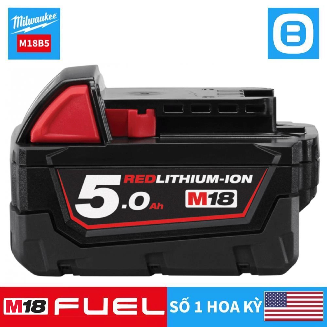 Milwaukee, Pin M18™ REDLITHIUM™-ION, 18V, 4Ah 5Ah 6Ah, Màu đỏ đen