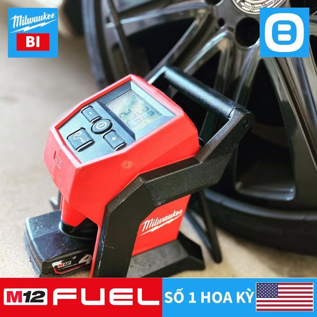 Milwaukee M12 BI, Máy bơm hơi xe ô tô, 12V, Áp suất 8,27 bar, Màu đỏ đen, 16088016