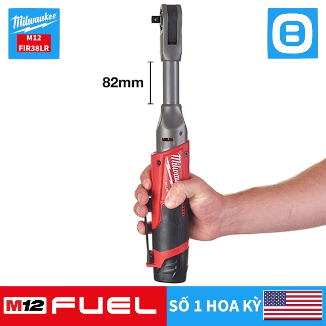 Milwaukee M12 FIR38LR, Máy siết bu lông góc đầu dài, 12V, 75 Nm, 3/8 inch, Màu đỏ đen, 18395010