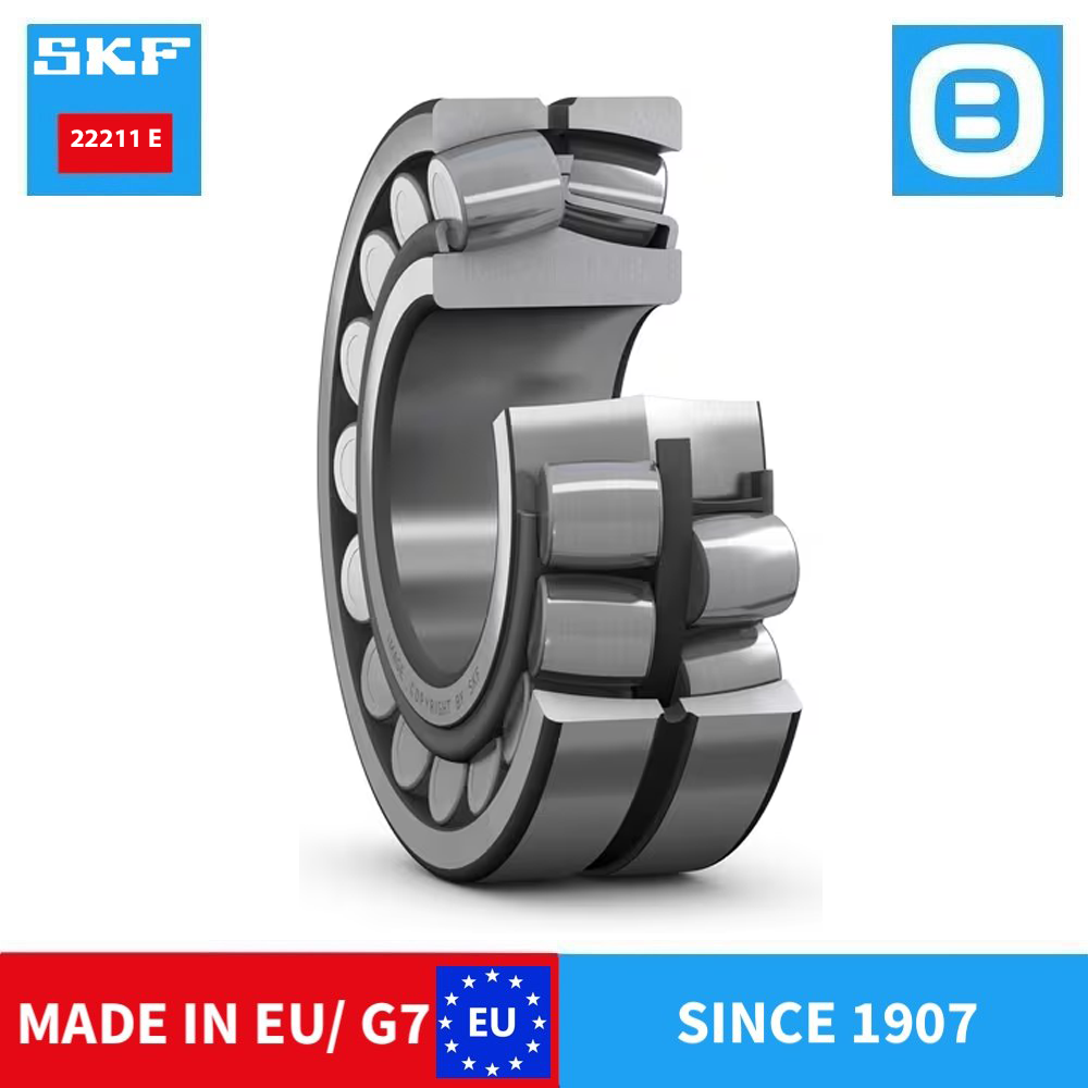 SKF 22211 E E/C3 EK EK/C3 Spherical roller bearing, Vòng bi tang trống, d55xD100xB25 mm, Xuất xứ EU/G7