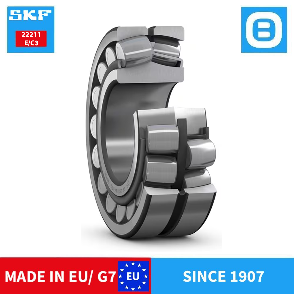 SKF 22211 E E/C3 EK EK/C3 Spherical roller bearing, Vòng bi tang trống, d55xD100xB25 mm, Xuất xứ EU/G7