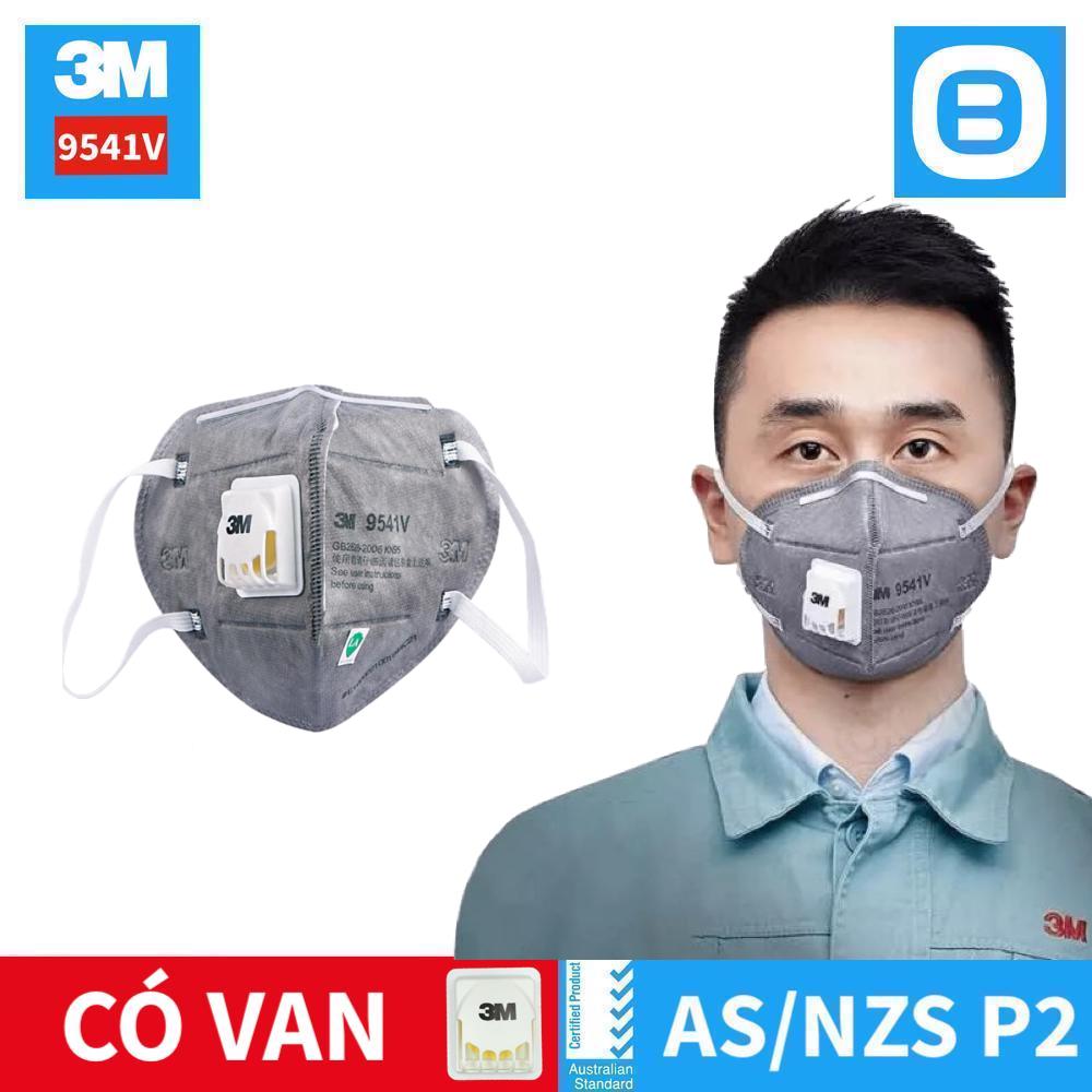 3M 9541V, Khẩu trang than hoạt tính bảo vệ hô hấp, Có van, Dây đeo qua tai, P2, Màu xám, XY003892904