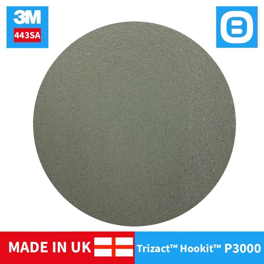 3M 443SA, Đĩa nhám đĩa siêu mịn Trizact Hookit Foam, Độ nhám P3000, 6 inch, Màu xanh xám, 02085