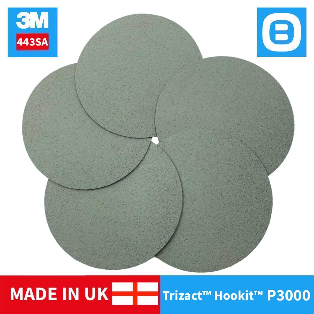 3M 443SA, Đĩa nhám đĩa siêu mịn Trizact Hookit Foam, Độ nhám P3000, 6 inch, Màu xanh xám, 02085