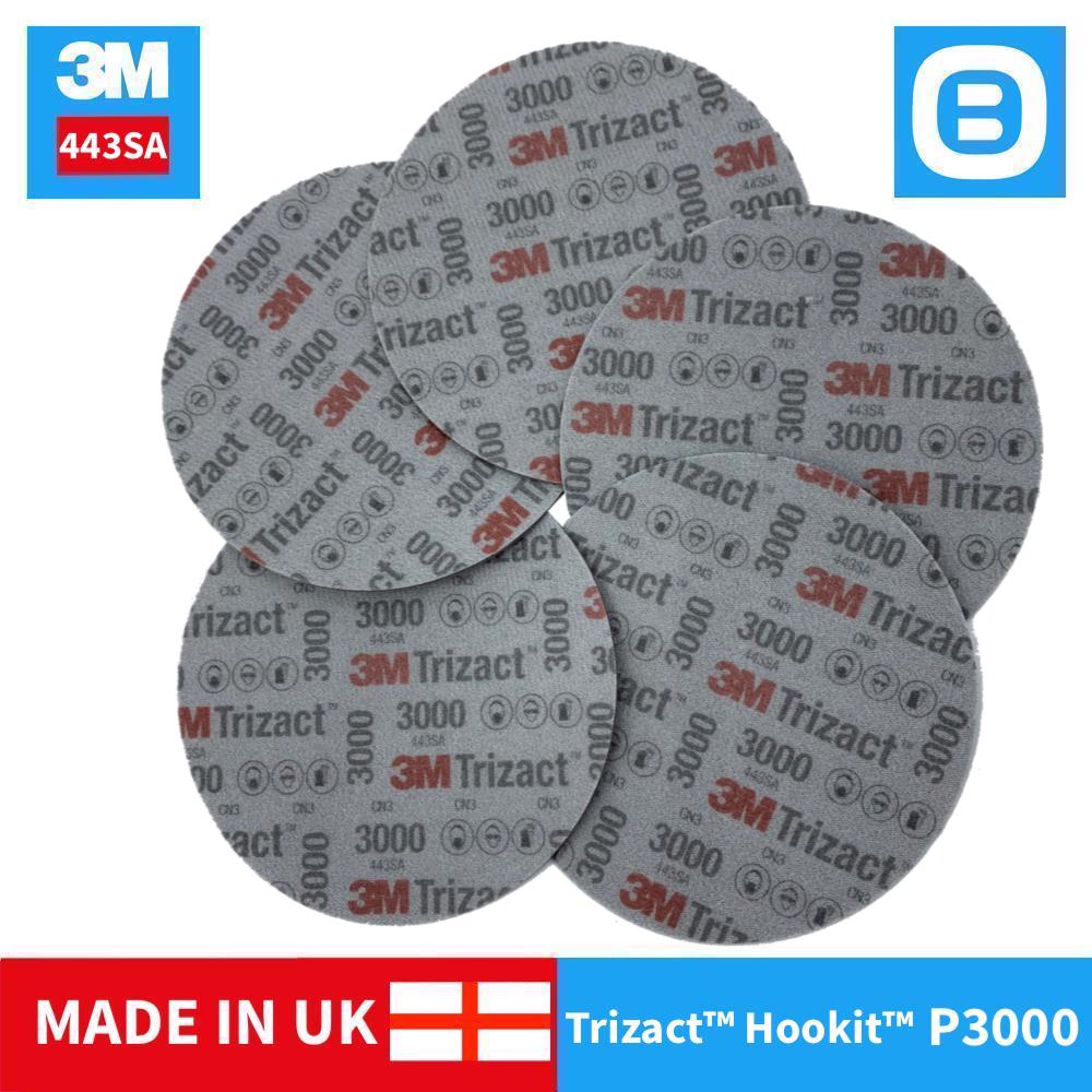 3M 443SA, Đĩa nhám đĩa siêu mịn Trizact Hookit Foam, Độ nhám P3000, 6 inch, Màu xanh xám, 02085