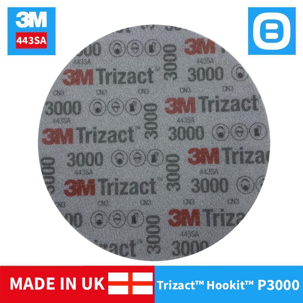 3M 443SA, Đĩa nhám đĩa siêu mịn Trizact Hookit Foam, Độ nhám P3000, 6 inch, Màu xanh xám, 02085
