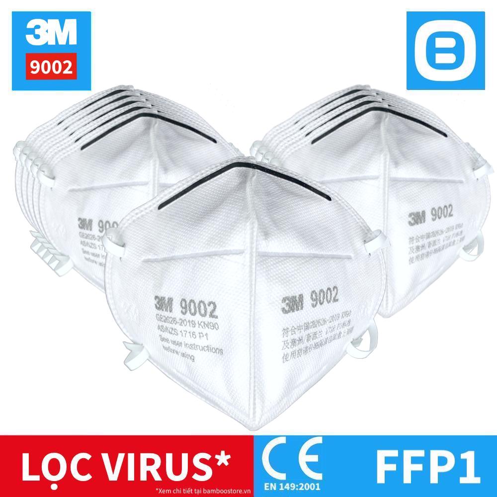 3M 9002, Khẩu trang bảo vệ hô hấp, Dây đeo qua đầu, P1, Màu trắng, XH003838170