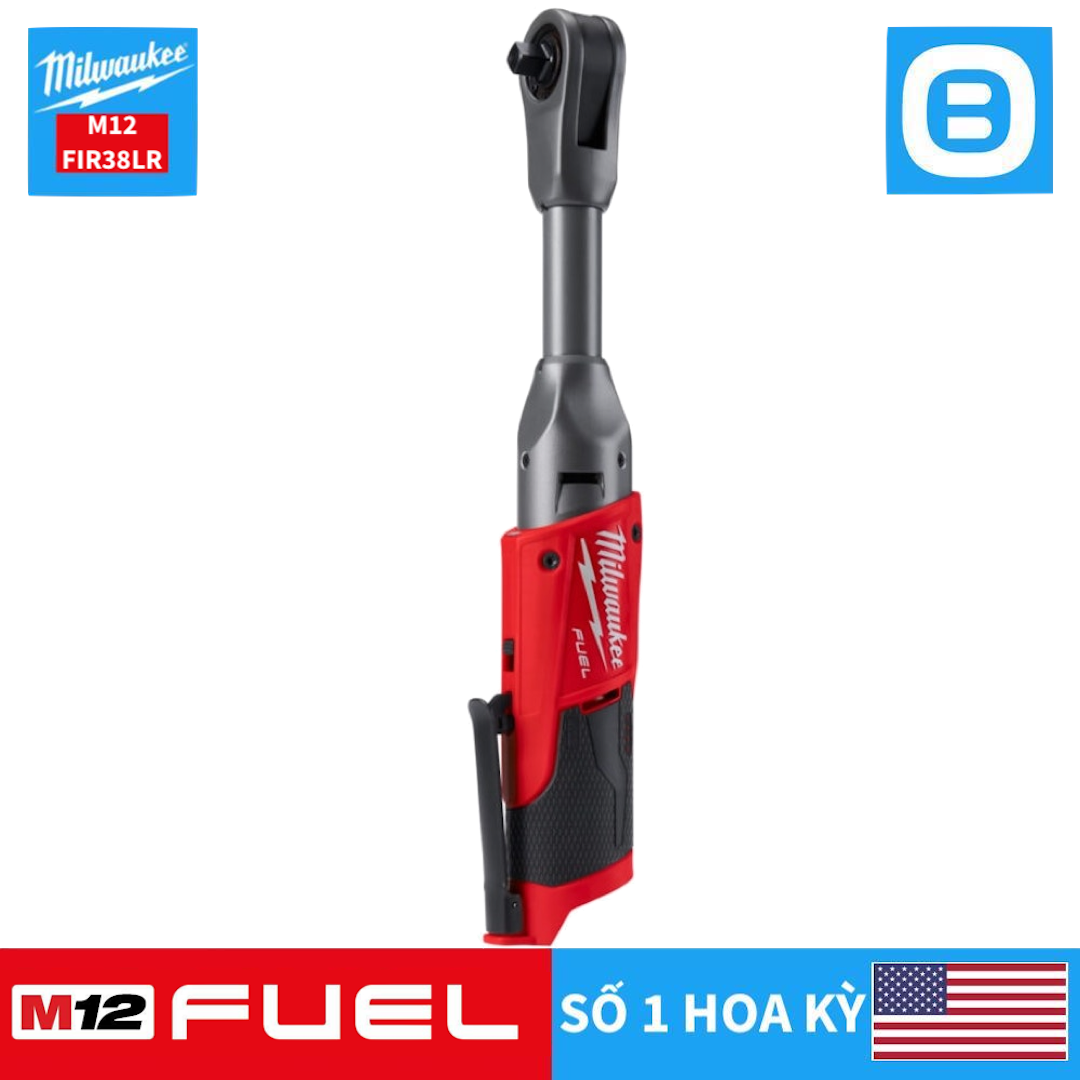 Milwaukee M12 FIR38LR, Máy siết bu lông góc đầu dài, 12V, 75 Nm, 3/8 inch, Màu đỏ đen, 18395010