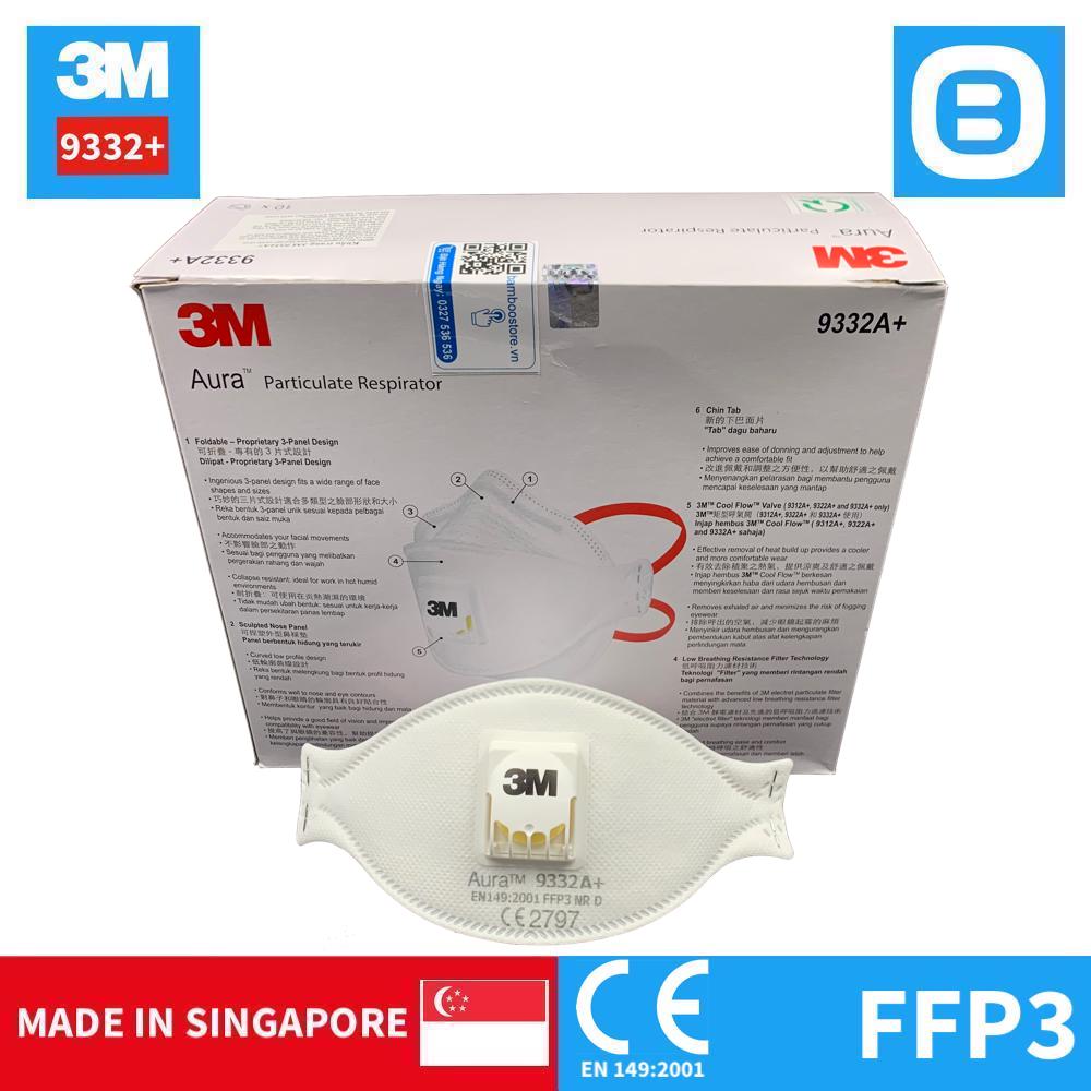 3M Aura 9332+, Khẩu trang bảo vệ hô hấp, Có Van, P3, Lọc 99% bụi mịn virus, Màu trắng, XA010017862