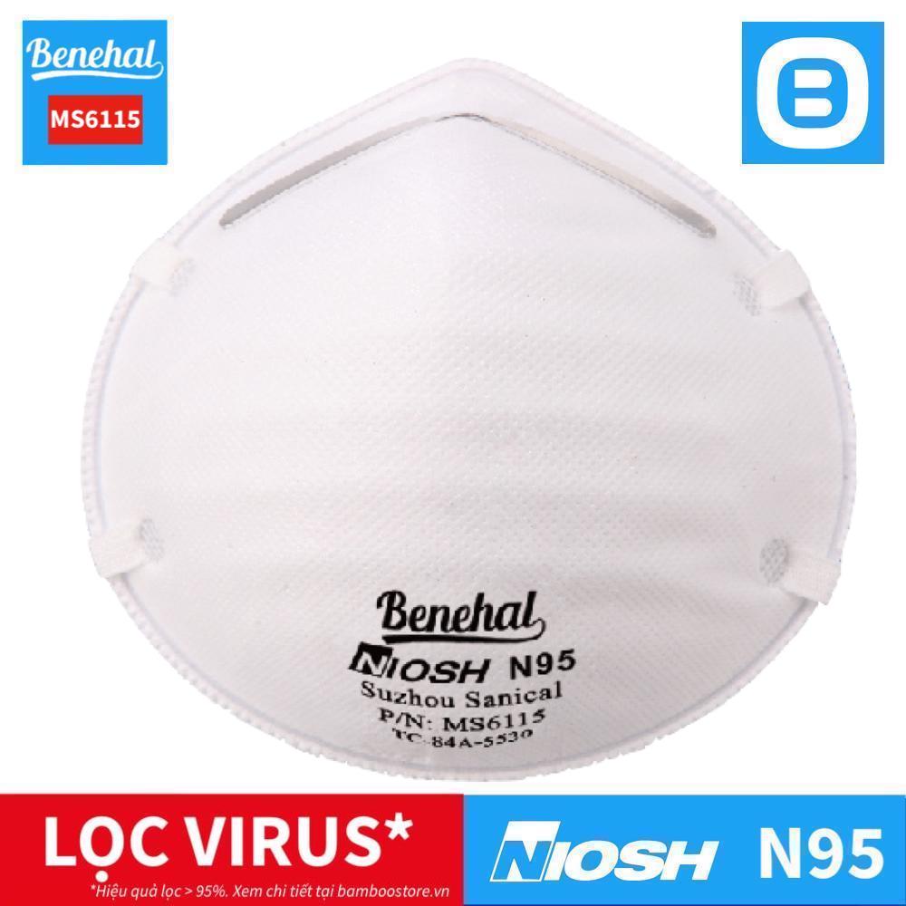 Benehal MS6115, Khẩu trang chuẩn N95 NIOSH, Chống bụi siêu mịn mầm bệnh virus, Màu trắng