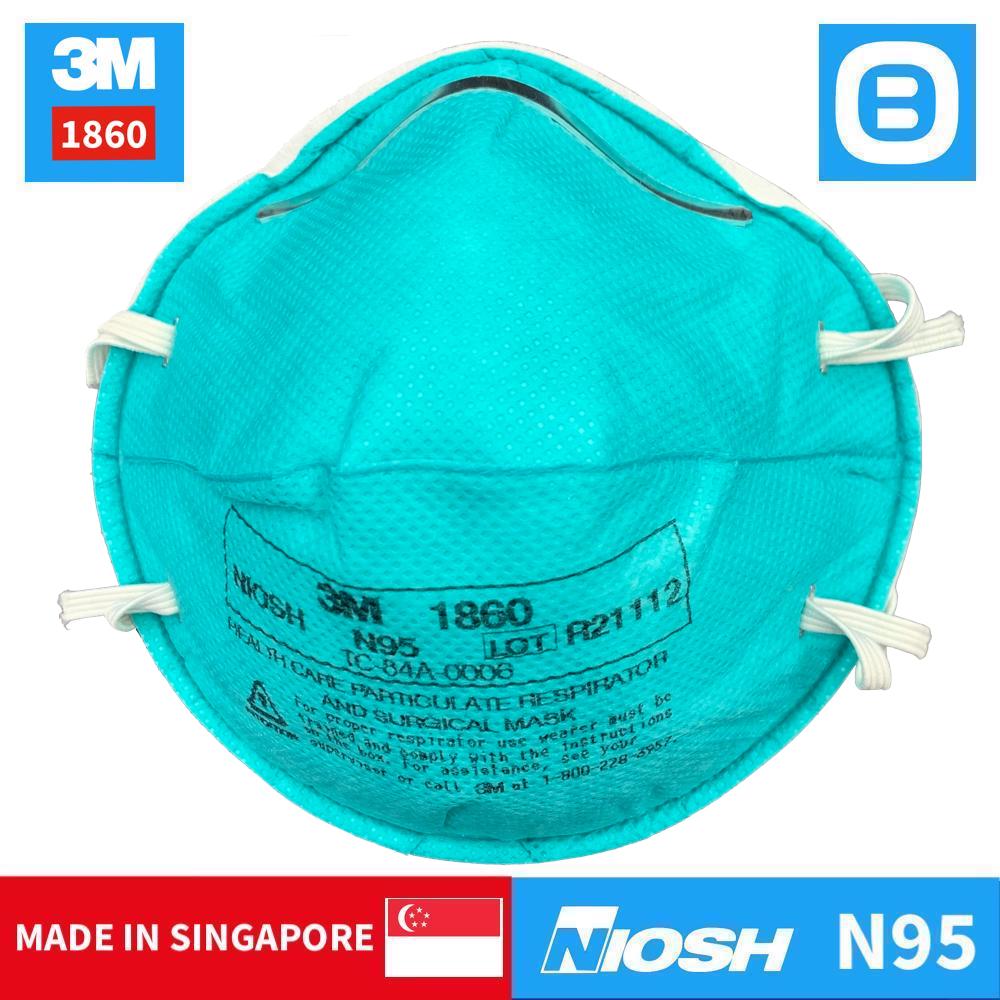 3M 1860, Khẩu trang lọc vụi dịch tiết bảo vệ hô hấp, Dây đeo qua đầu, FDA - NIOSH N95, Màu xanh, XA010000538