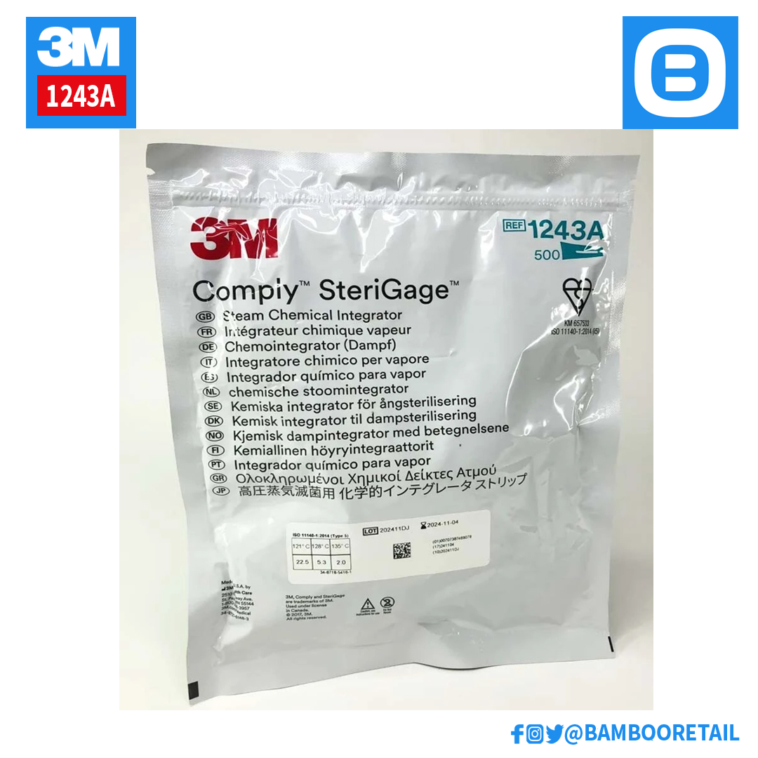 3M 1243A Attest Steam Chemical Integrator, Chỉ thị hóa học cho máy tiệt khuẩn bằng hơi nước, 2 inch, 7100190222