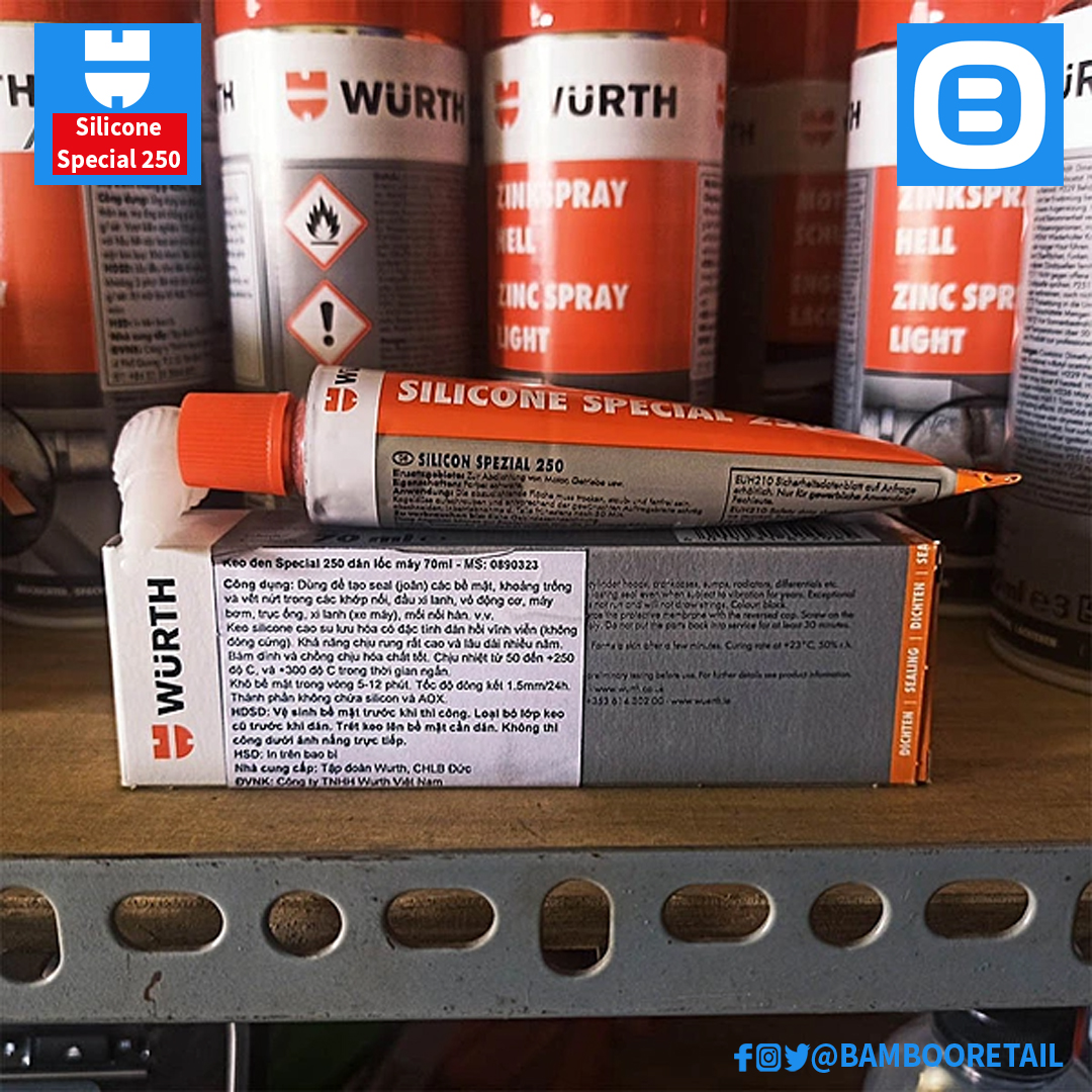 Wurth Silicone Special 250, Keo đen dán lốc máy, 70ml, 0890323