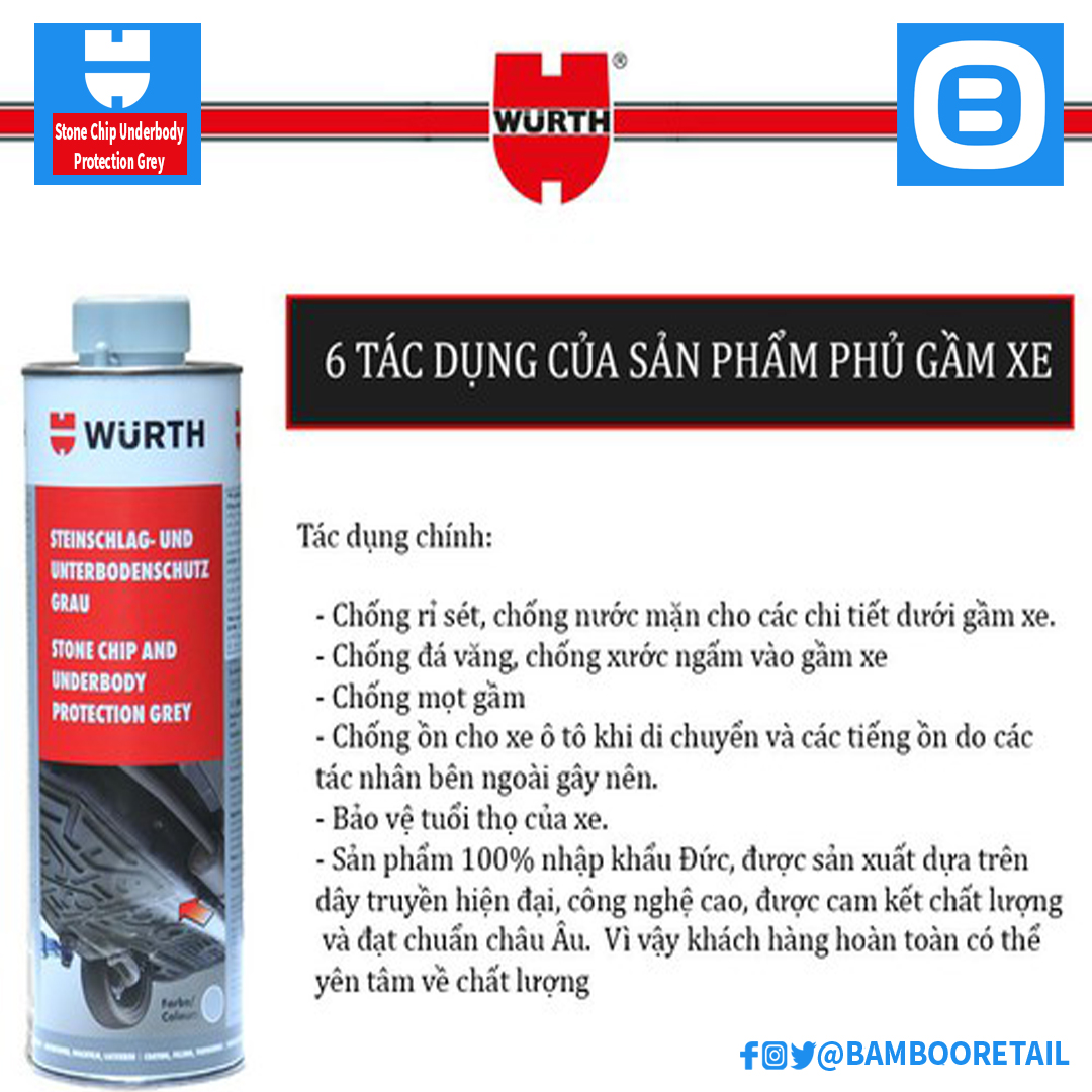 Wurth Stone Chip And Underbody Protection Grey, Sơn phủ gầm UBS chống đá văng, Màu xám, 1l, 0892075300