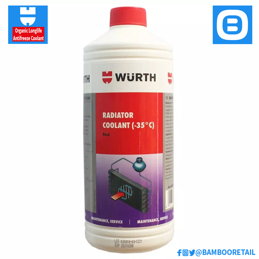 Wurth Organic Longlife Antifreeze Coolant, Nước giải nhiệt làm mát (-35DRG), Màu đỏ, 1L, 0892350001