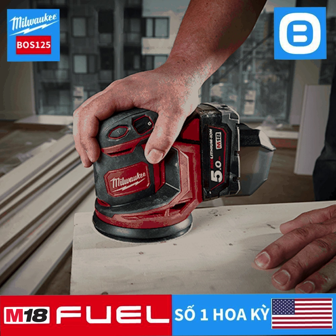 Milwaukee M18 BOS125, Máy chà nhám, 18V, 125mm, Màu đỏ đen, 18275007