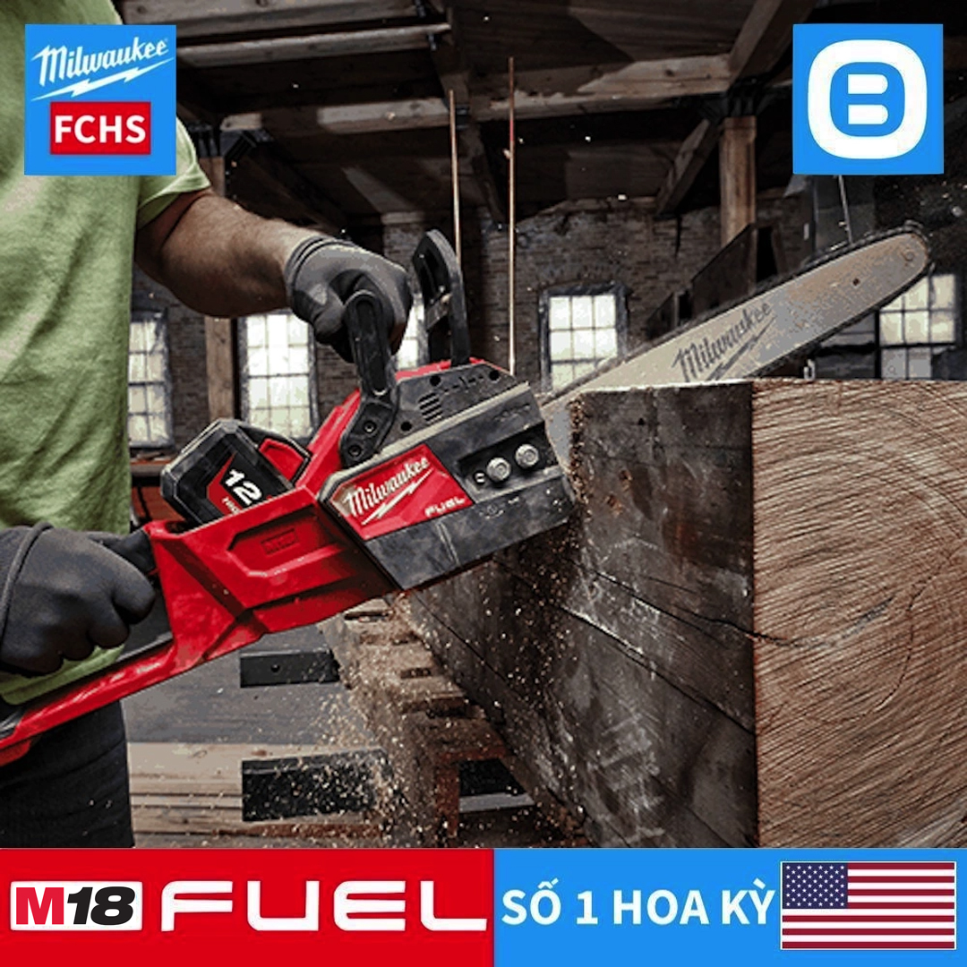 Milwaukee M18 FCHS, Máy cưa xích, 18V, Dài 838 mm, Màu đỏ đen, 18237016