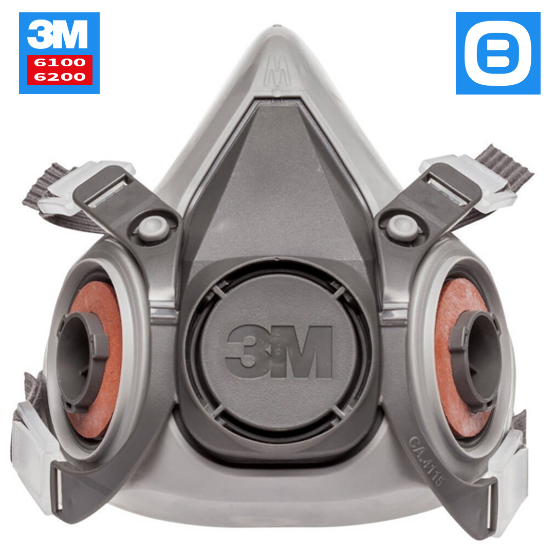 3M 6100 6200, Mặt nạ phòng độc nửa mặt tái sử dụng, 2 phin lọc, Màu xám, 70071622107 - 70071606472